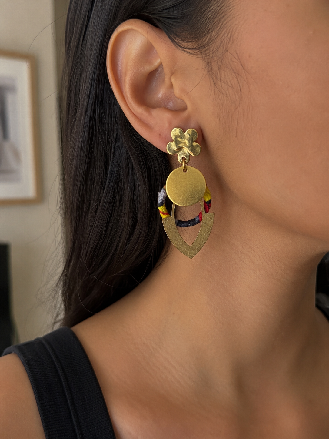 Boucles d’oreilles dorées et wax Aya