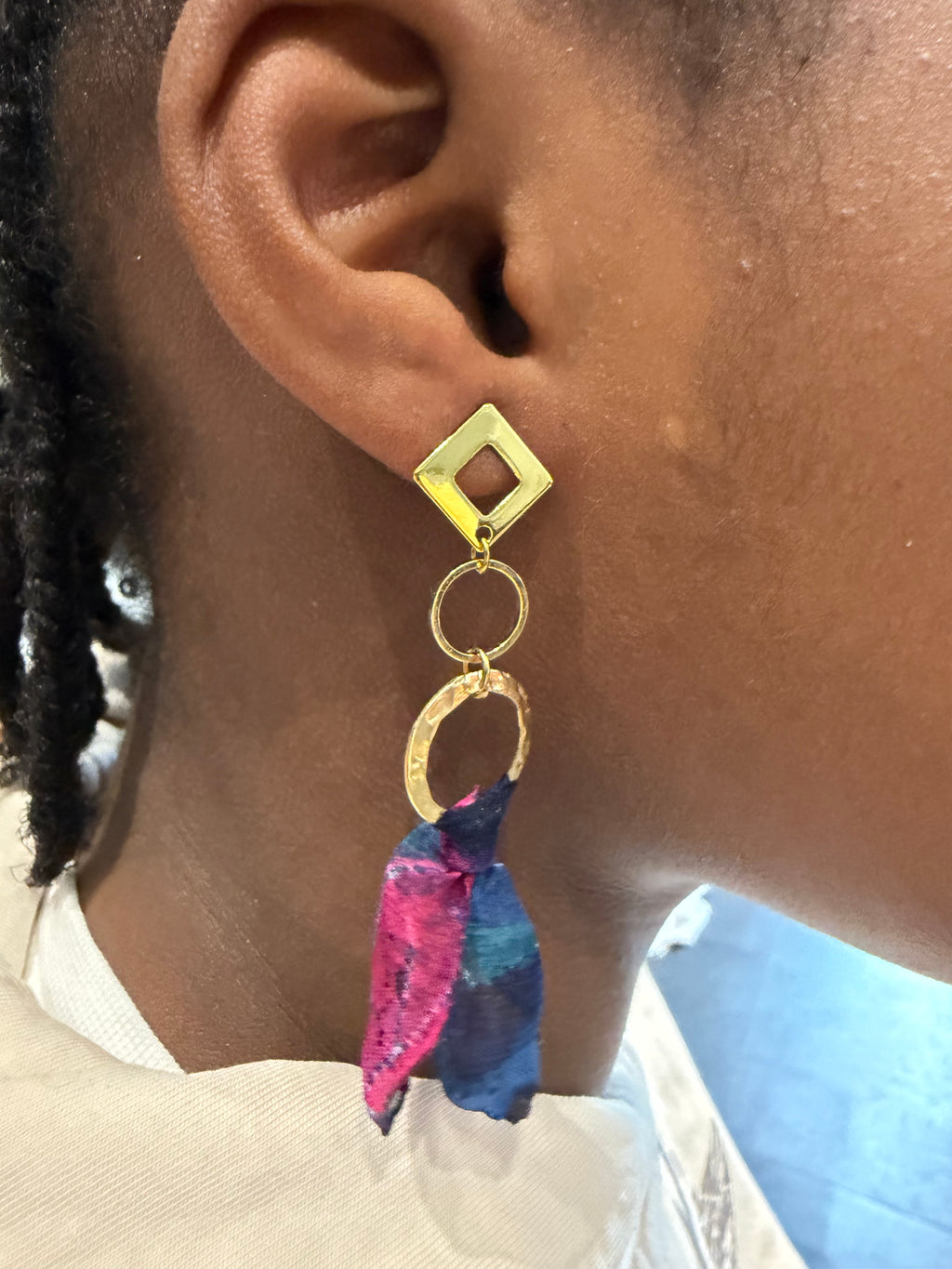 Boucles d’oreilles foulard en mousseline de soie