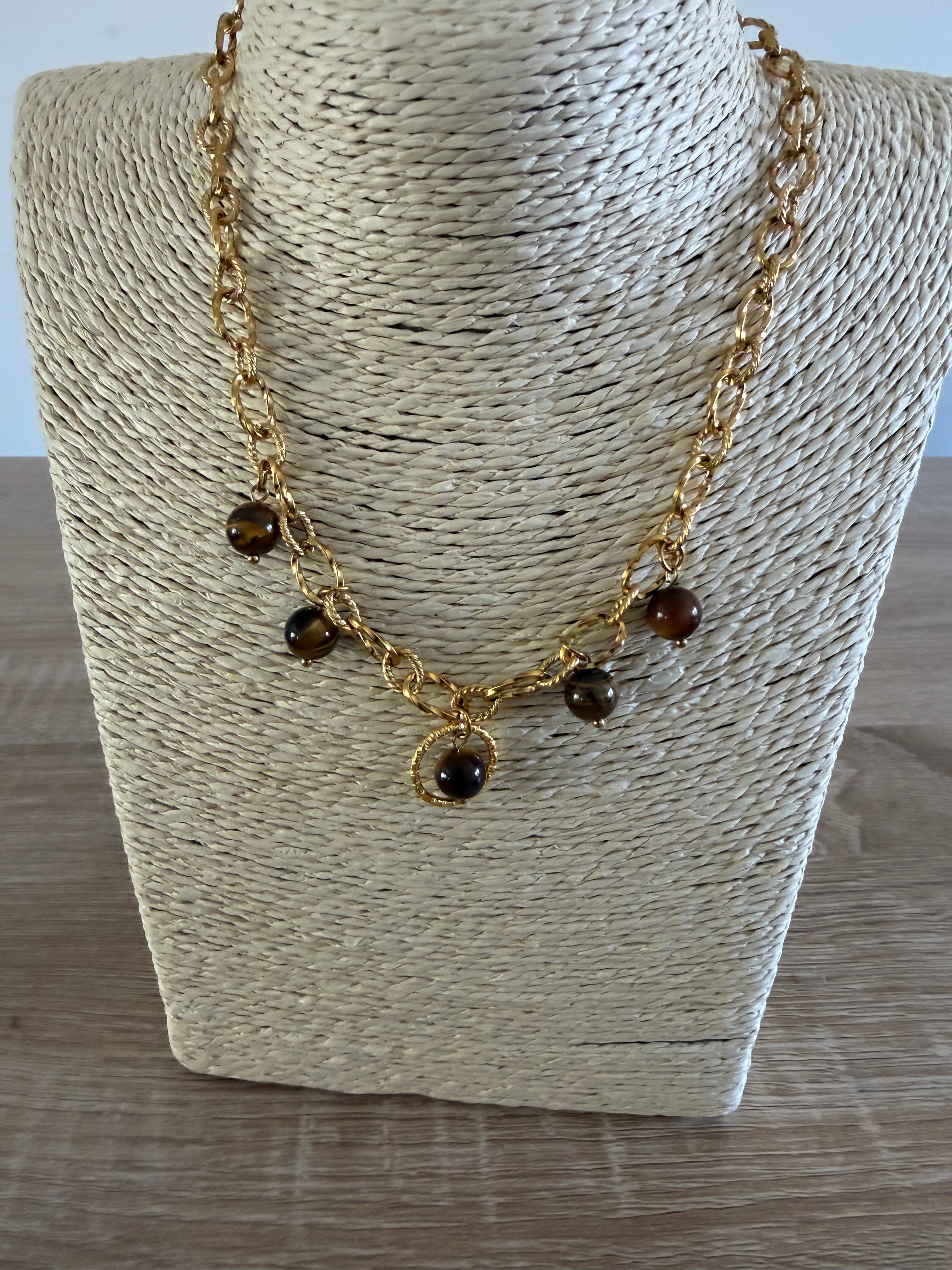 Collier éclat œil de tigre