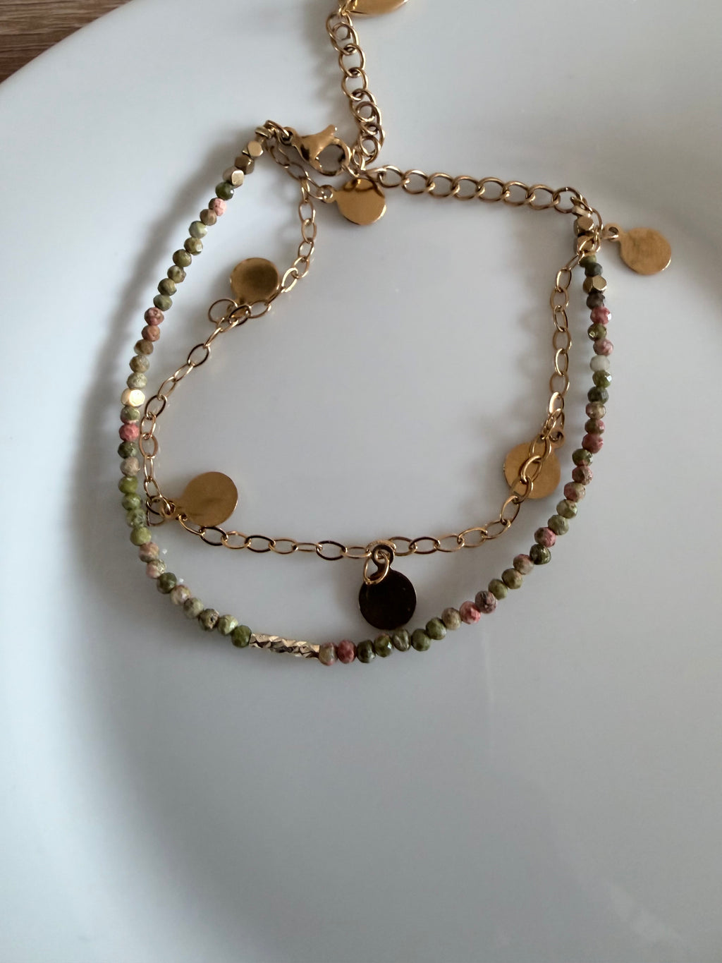 Bracelet Solea double pierre naturelle et chaîne dorée